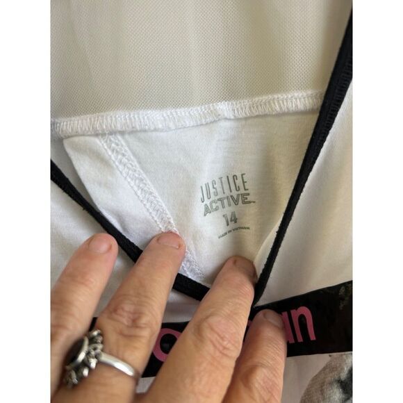 Justice Active Girls White Pug Graphic T Shirt Top You Can Run With Us Size 14 - Picture 3 of 5